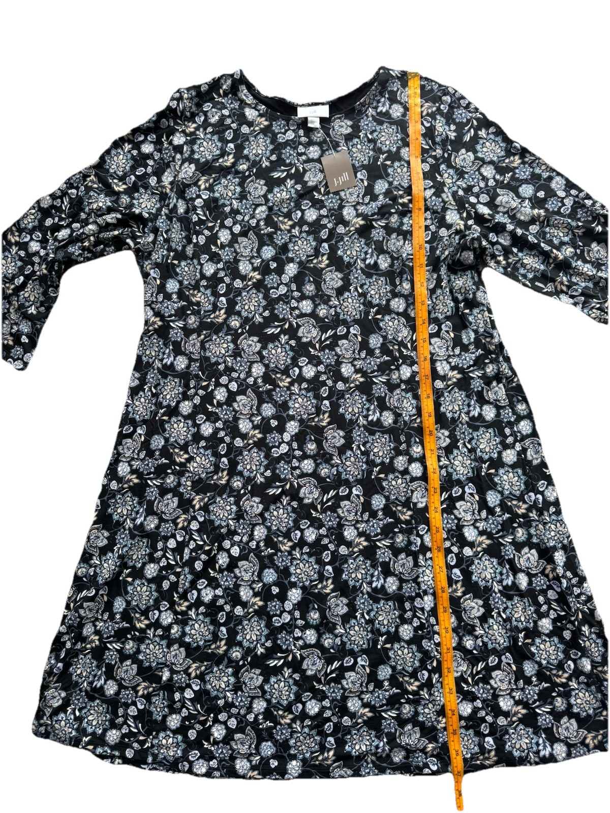 J. Jill Print A-line Jersey Dress Large Floral Bell Sleeve Ruffle Cuff NEW