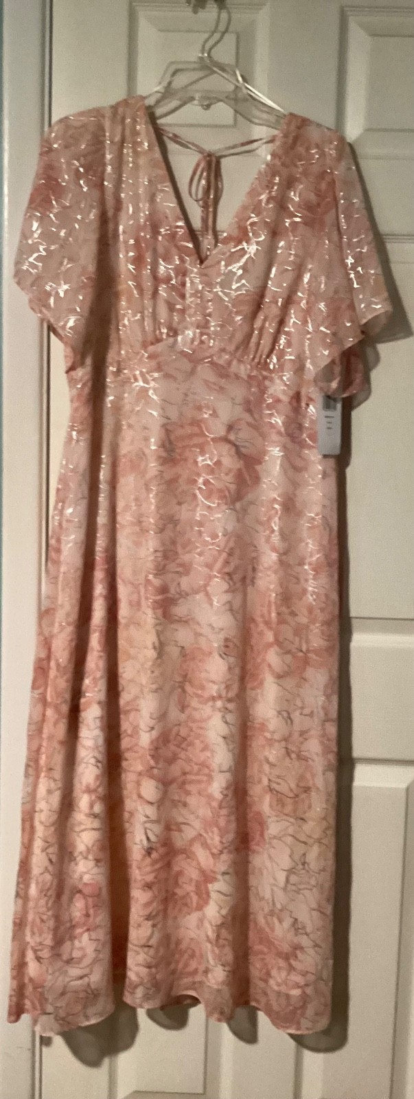 MSK pink and silver floral chiffon dress size L new with tags.