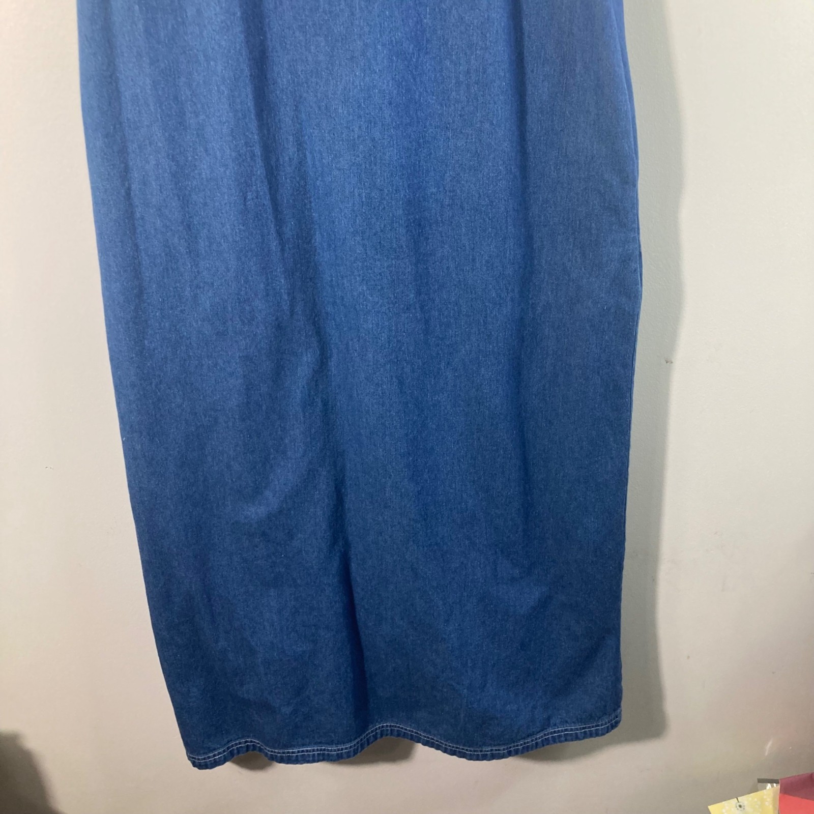 Womens Vintage Sun Belt Denim Button Maxi Dress Short Sleeve S Cotton Pockets