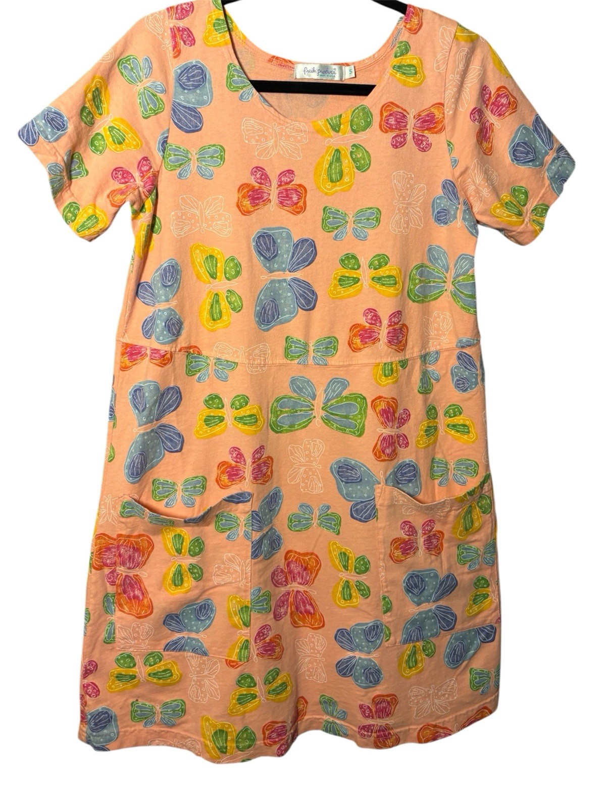 Vtg Fresh Produce Dress S Butterfly Flower Retro Boho Summer Garden Fairy 90s