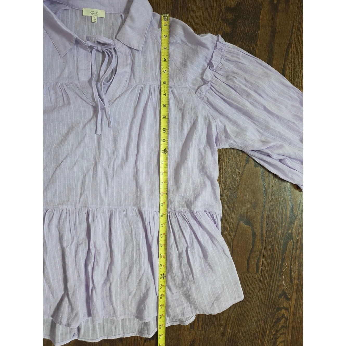 Easel Lavender Gauze Peasant Bohemian Mini Dress / Tunic Top with Tie Neck
