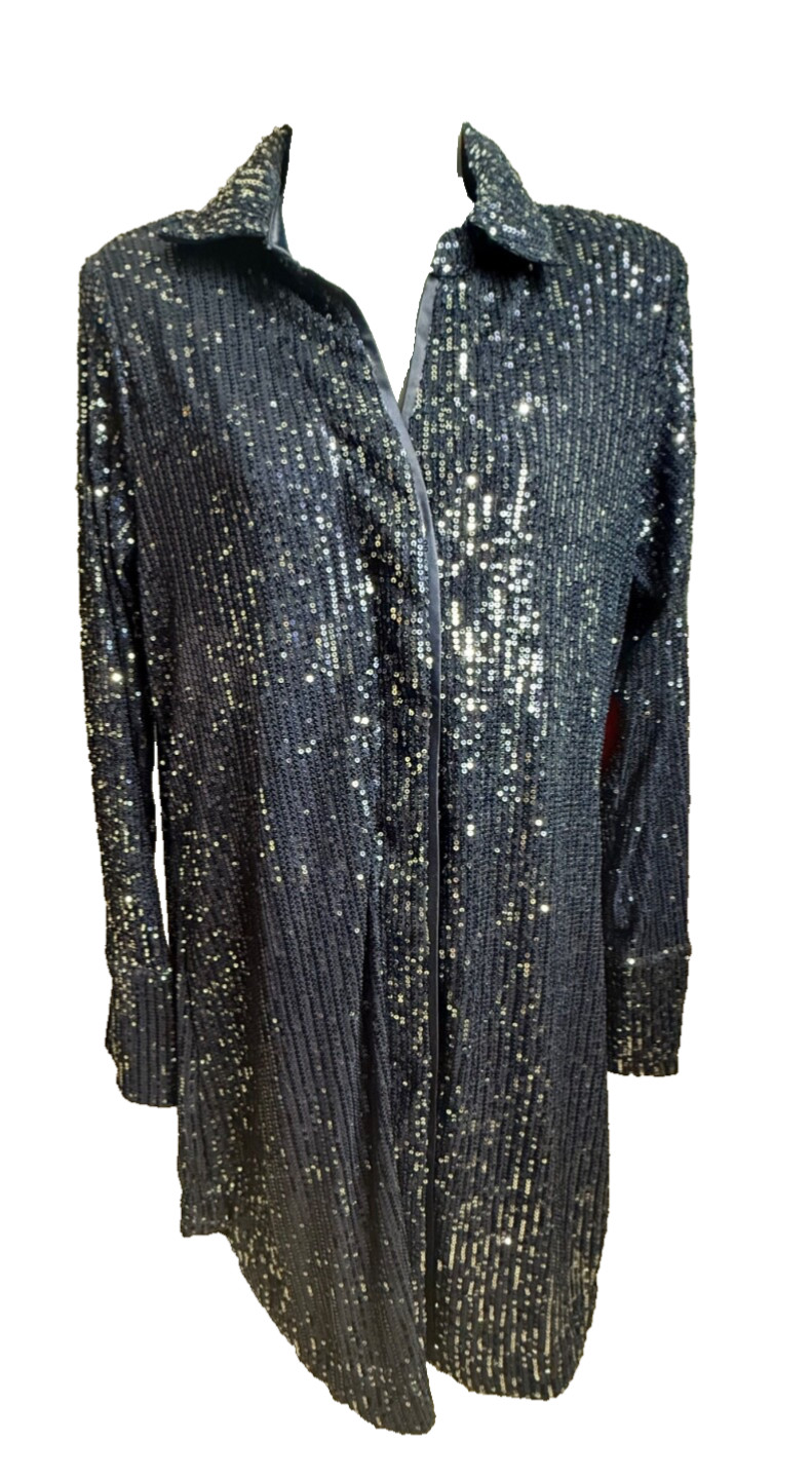 $69 Intempo Women’s-Sequin Button Up Dress-Navy Sparkly -Medium-New With Tag