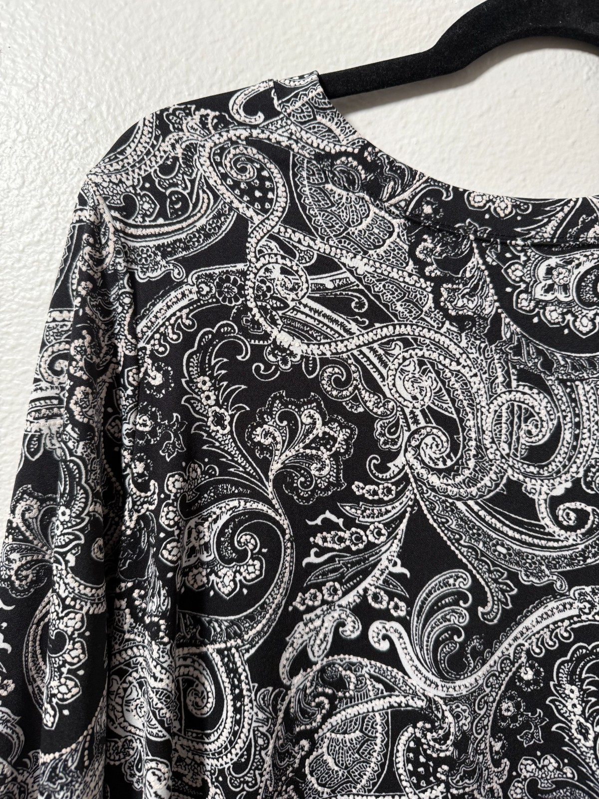 Apt 9 L Black White Paisley Shift Dress High Neck 3/4 Sleeve Pockets Modern Chic