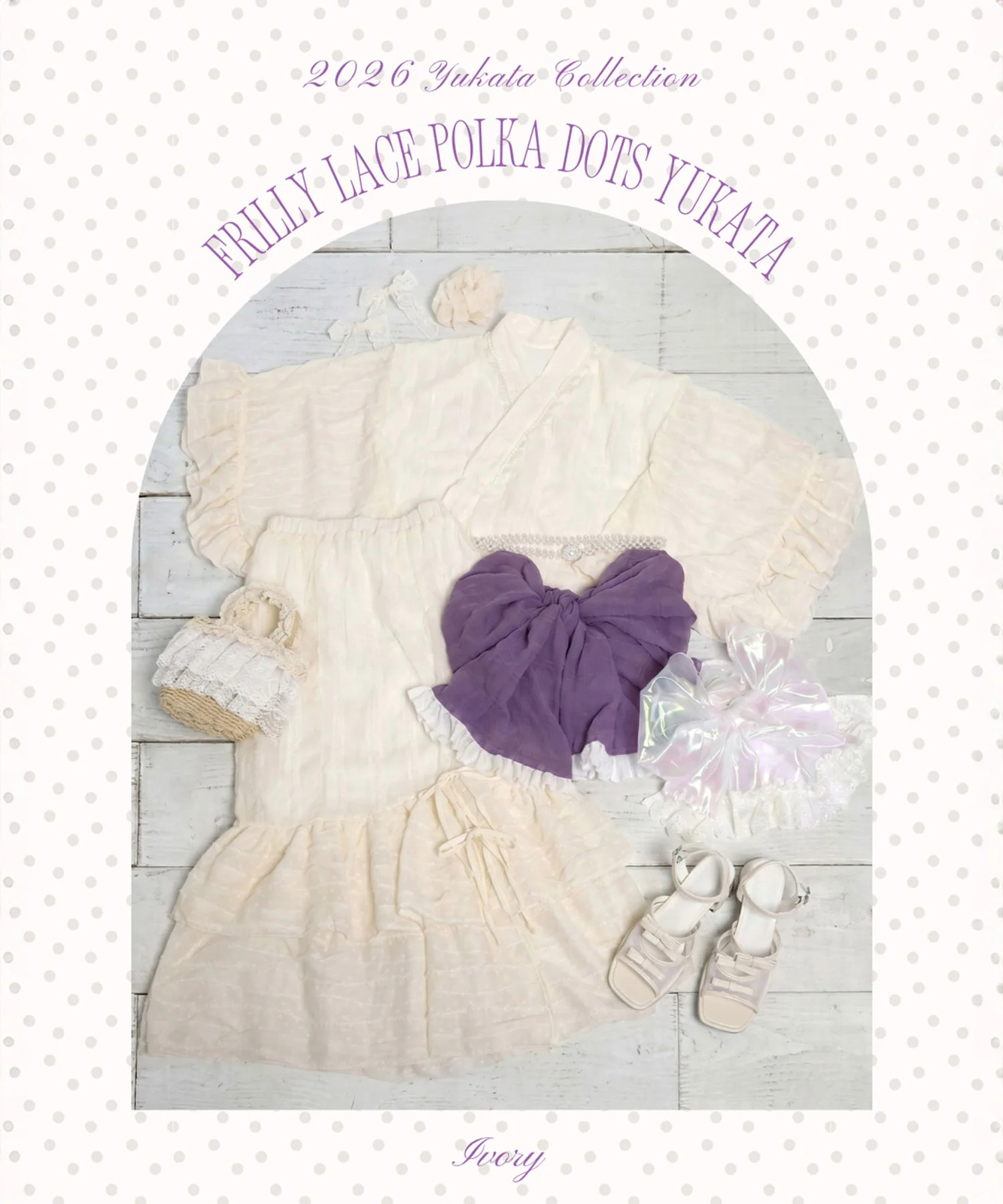 BULK Buy Dot Tulle Lace Ruffle Mermaid Yukata 3pc Set Large Sizes Jirai New