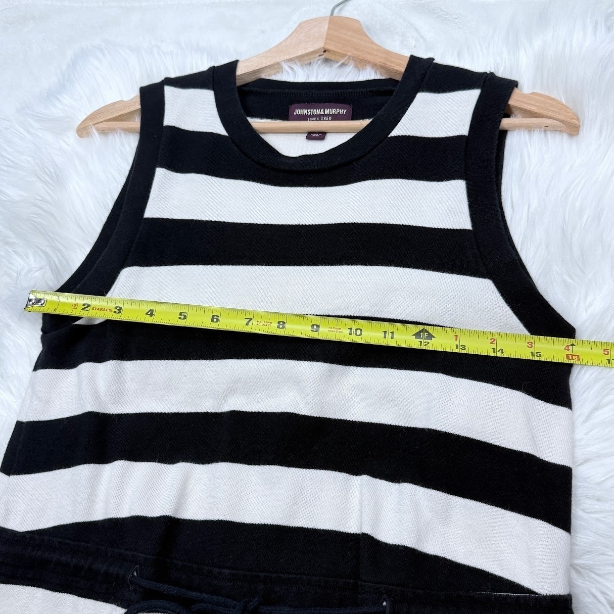 Johnston & Murphy Womens Black White Striped Cotton Sleeveless Knit Dress S