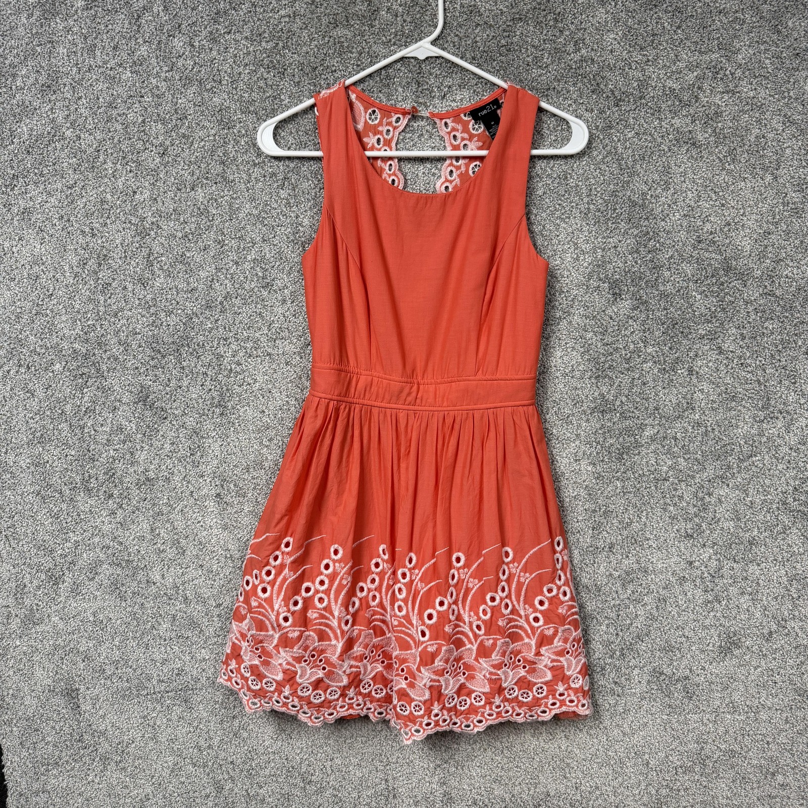 Rue21 Mini Sundress M Orange Lace Embroidered Fit Flare Boho Summer Festival