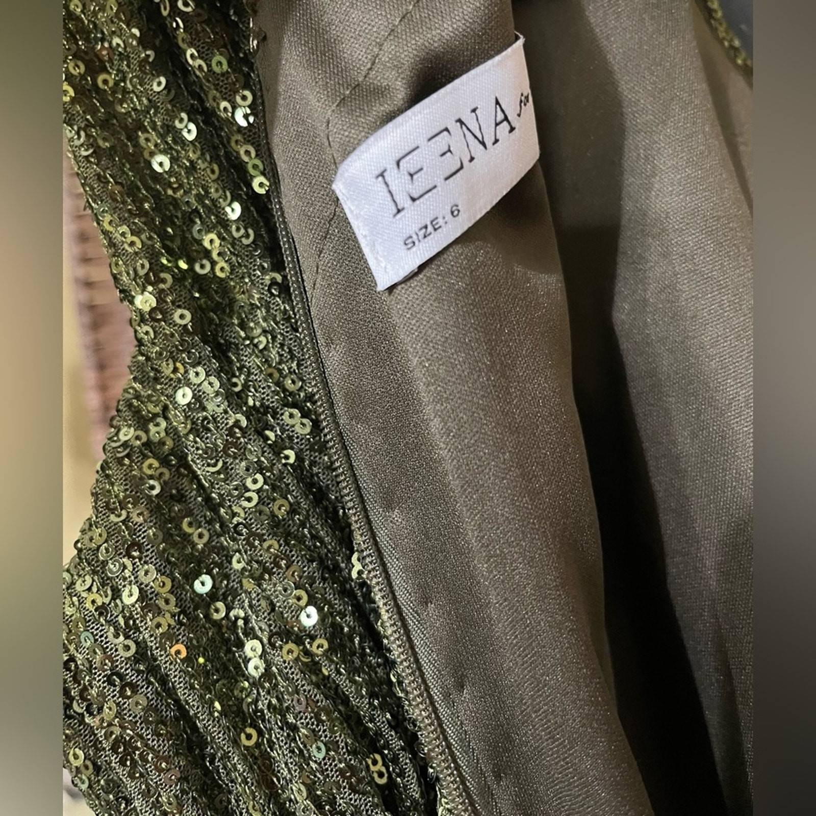 New MAC DUGGAL Dark Green Sequined Ruched One-Shoulder Gown – 26694 – Size 6