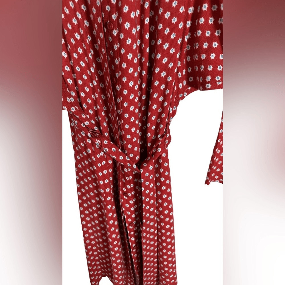 Joie Myune Red Ditsy Print Button Front Tie Waist Shirt Dress XS Boho Minimalist