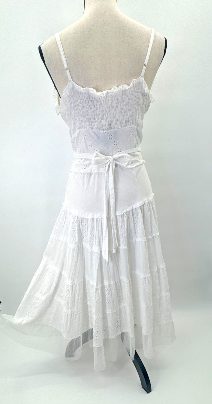 VTG Y2K Connected Apparel Cottagecore Midi Dress Medium Babydoll Tier Layer Mesh