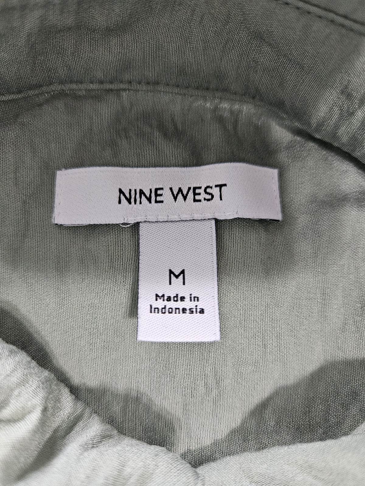 Nine West Womens M Sage Green Button Down Shirt Dress Midi Tie Waist Long Sleeve