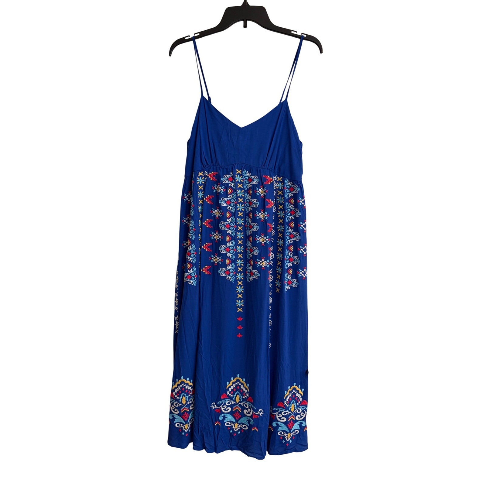 New Savanna Jane Blue Embroidered Boho Midi Dress Large Empire Waist Beach