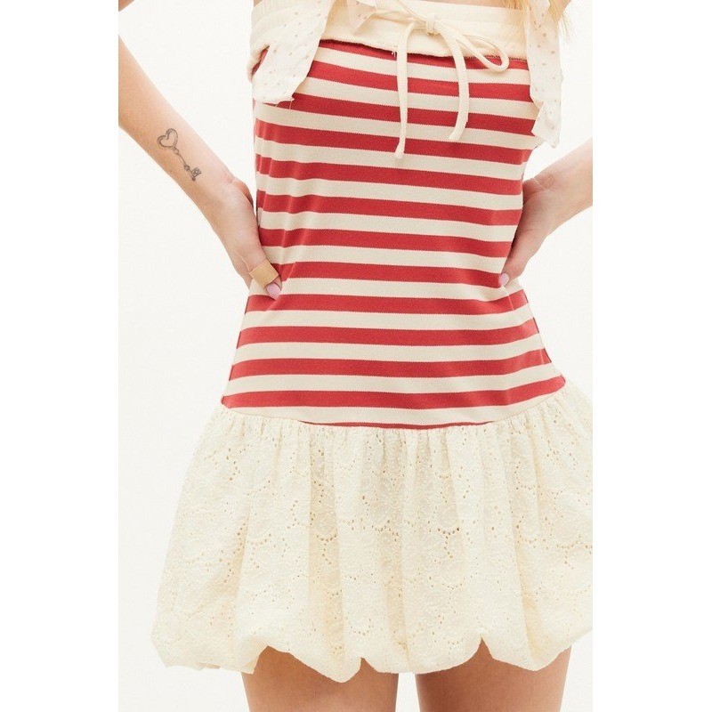 D235. Striped Strapless Bubble Hem Mini Dress
