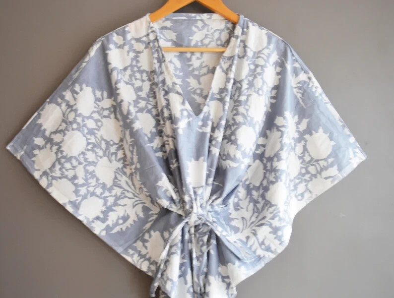 Indian Vintage 100% Cotton Long Beach Maxi Kaftan Dress One Size Caftan Kimono