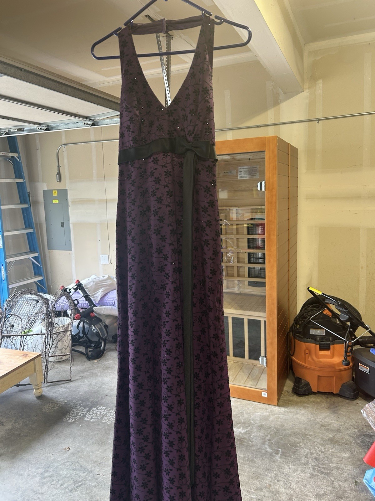 Women’s Purple/Black Floral V-Neck Maxi Dress S