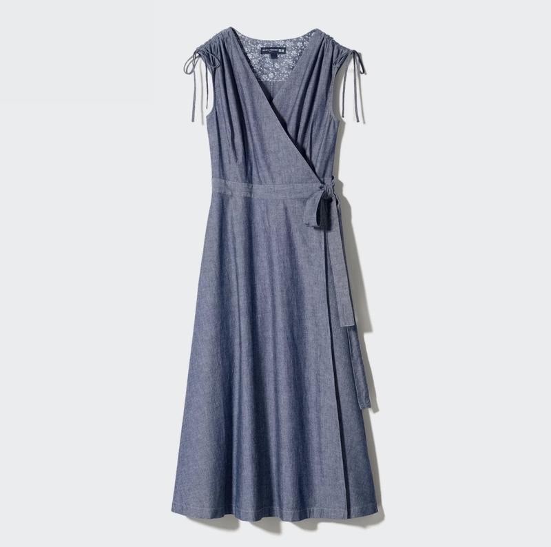 NWT Uniqlo Ines De La Fressange Wrap Sleeveless 100% Cotton Denim Dress XS