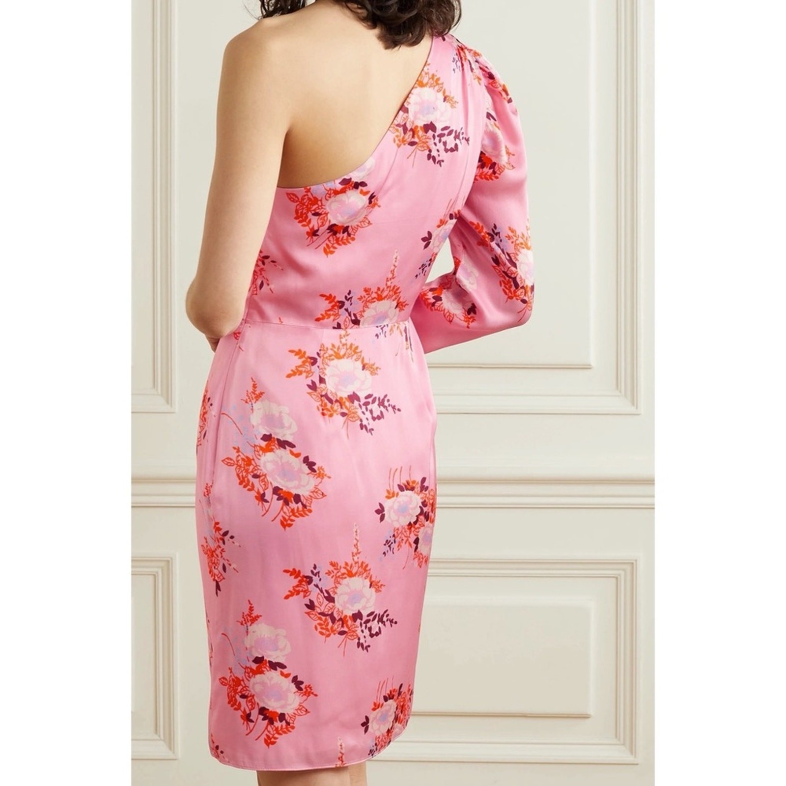 NWT Les Reveries One-Sleeve Matte Satin Dress in Pink Gardenia – $425 Retail