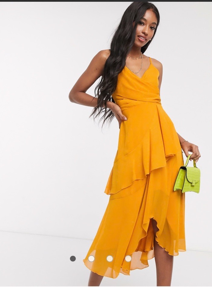ASOS Yellow Solid V-Neck Ruffle Asymmetric Midi A-Line Dress US 8