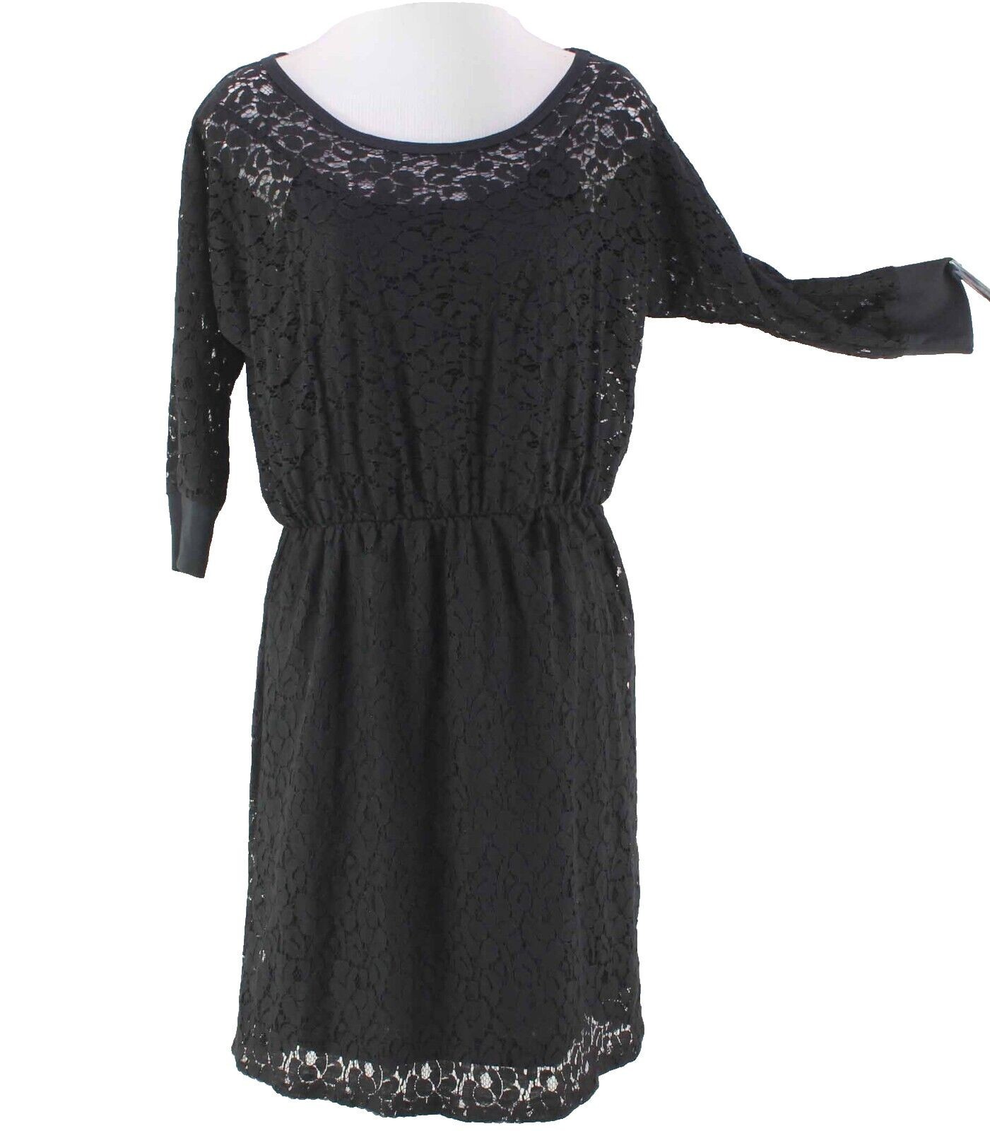 Staci Woo NEW $88 Sz M Black Lace 3/4 Sleeve Cotton Nylon Poly Blend Dress