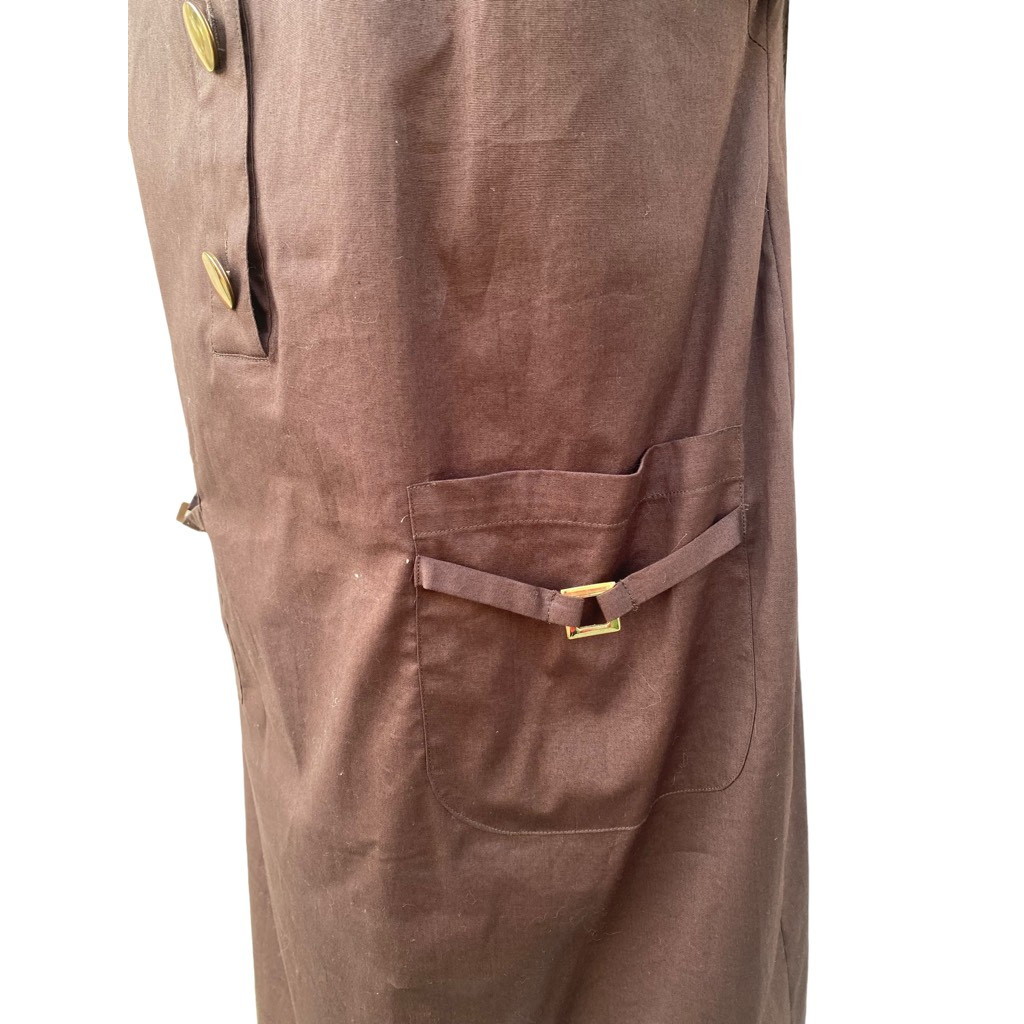 Peter Martin Womens Shift Dress Brown Stretch Jewel Neck Button Buckle 4 New