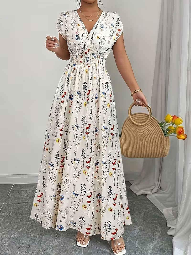 Chic Floral V-Neck Pendulum Dress Elegance