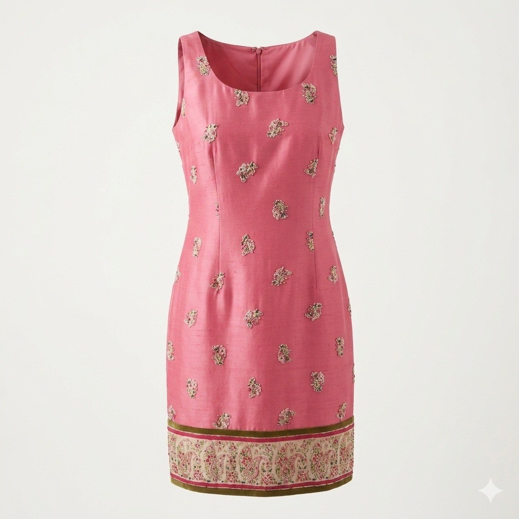 Silk Club Pink Beaded Floral Sheath Dress S 6 Sleeveless Paisley Chic Elegant