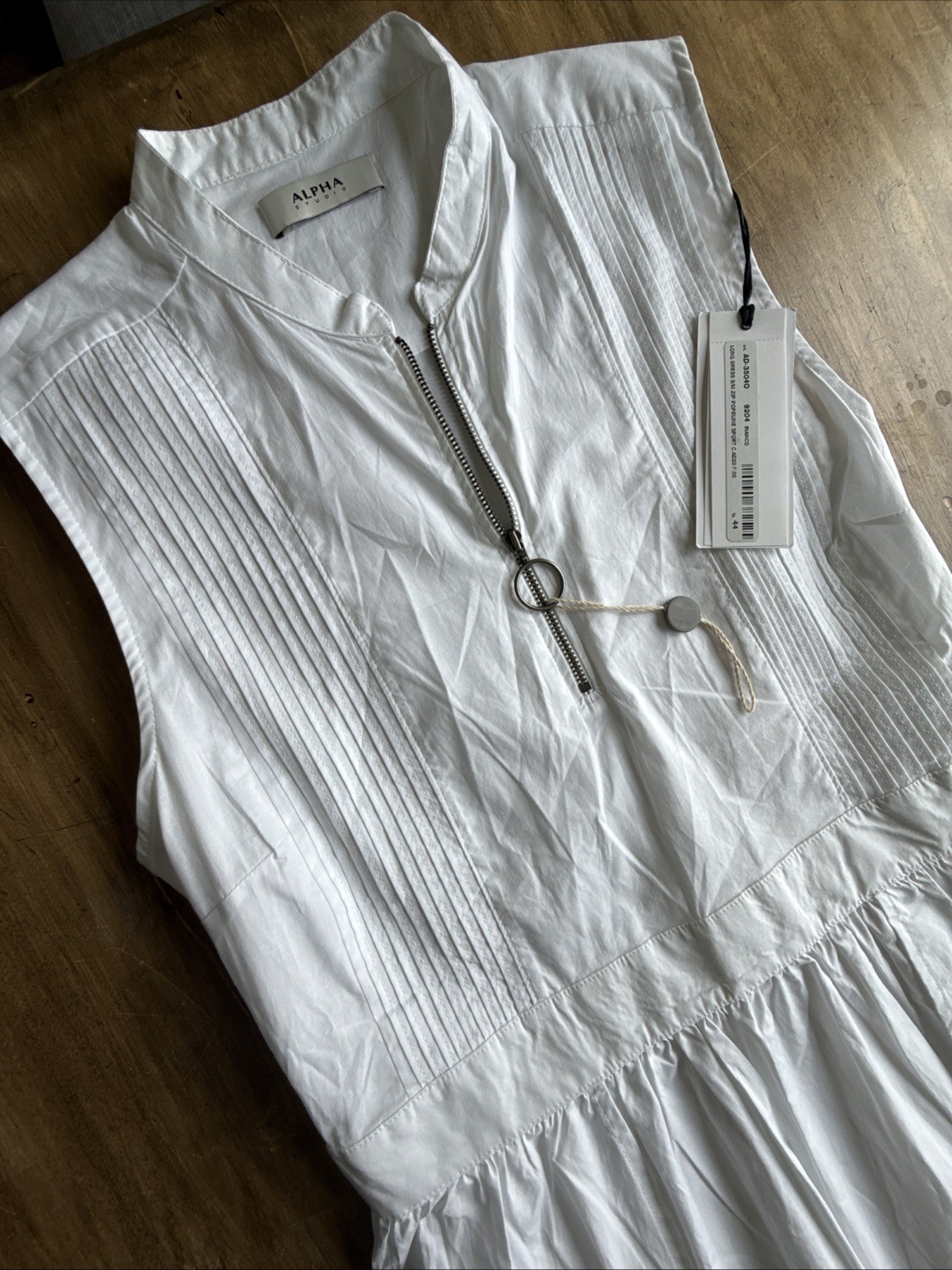 Alpha Studio White Cotton Poplin Maxi Dress Sleeveless Size 44 L NWT Italy