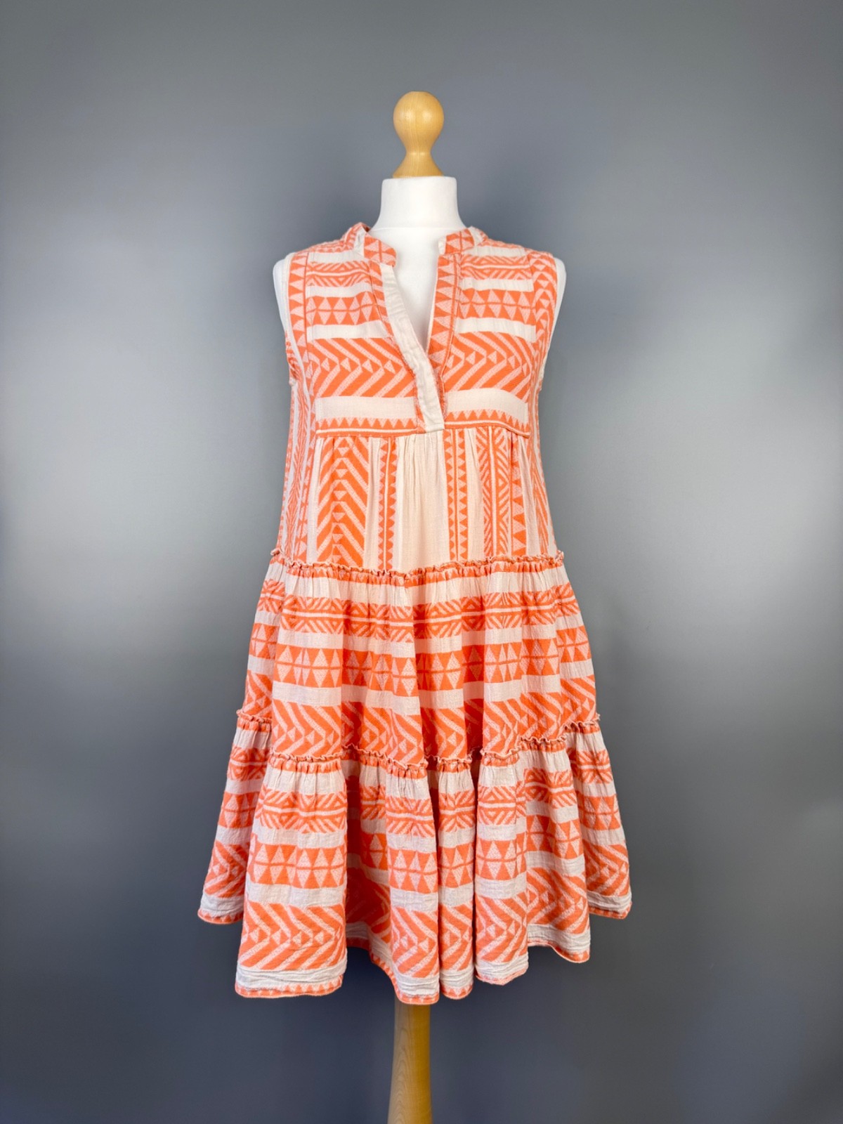 Devotion Twins Ella Mini Dress Sleeveless Salmon Orange White Geometric Women XS