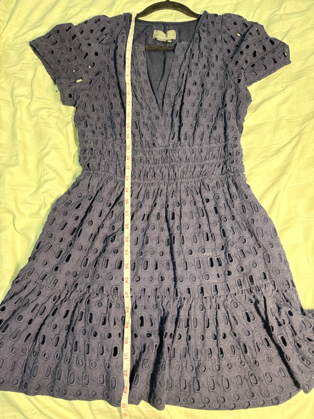 Anthropologie 96% Cotton Navy Blue Fit & Flare Dress M