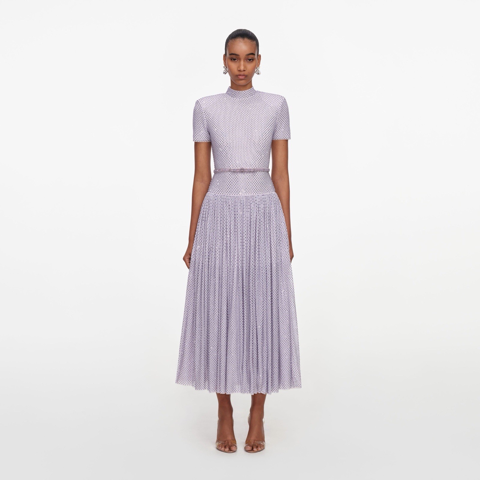 Self Portrait MIDI DRESS RHINESTONE LILAC $ 895 Size US 0 UK 4