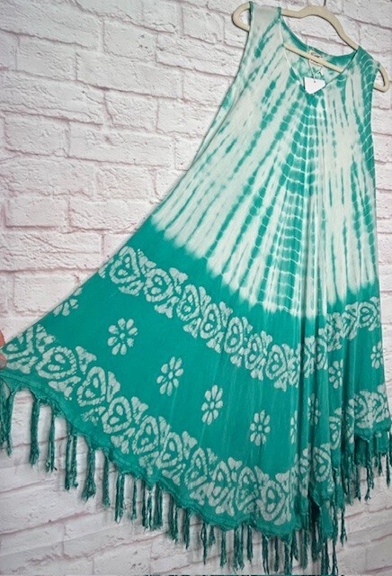 1X/2X/3X OS New Seafoam Green White Tie Dye Gauze Beach Dress Cover-up 50$