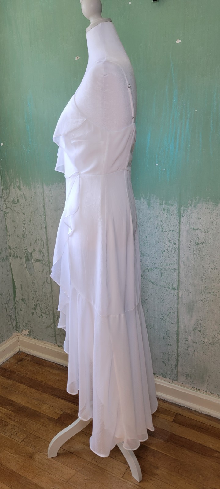 Express White Chiffon V-Neck Spaghetti Strap Hi-Low Ruffle Dress XS
