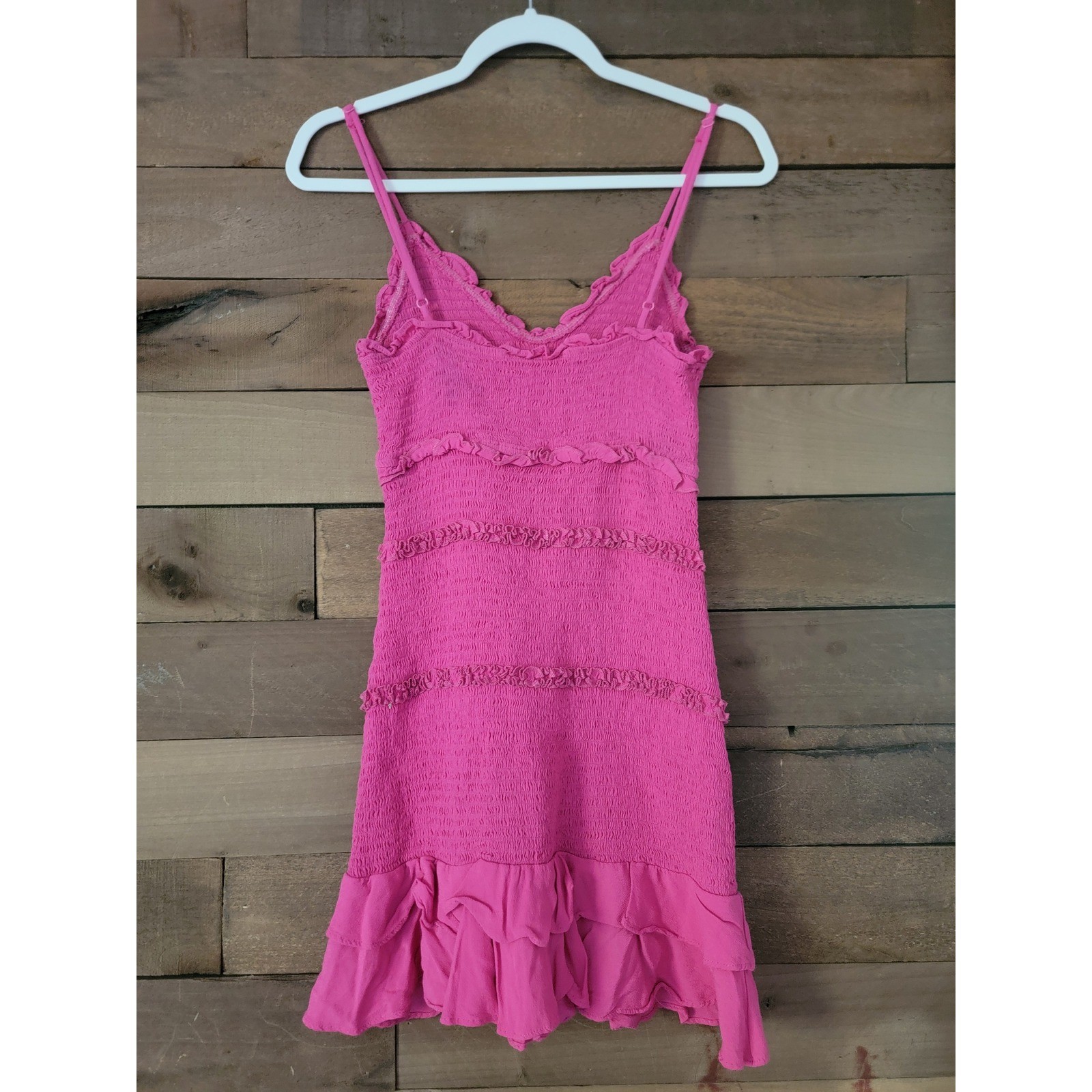 Pookie & Sebastian Pink Smocked Ruffle Sleeveless Tiered Casual Mini Dress Small