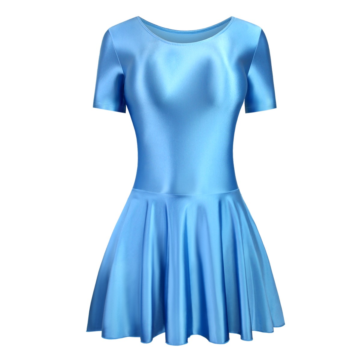 Women Glitter Spandex Elastic Yoga Dance Fitness Dress Shortsleeve Ballet Skirts