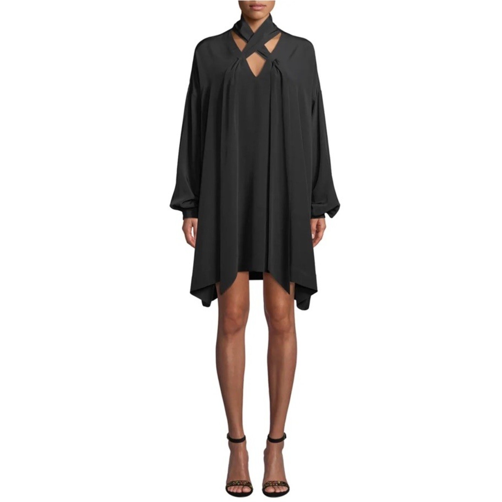 DIANE VON FURSTENBERG Jessamine Lace Up Silk Long-Sleeve Short Dress Formal $468