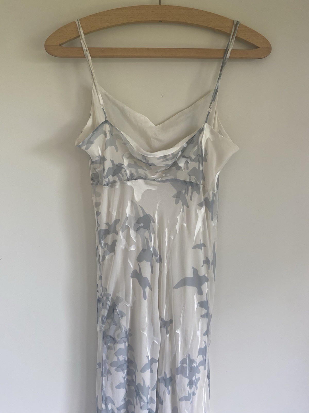 4LoveAndLiberty Small Off White Silk Devore Bird Dove Print Cascading Maxi Dress