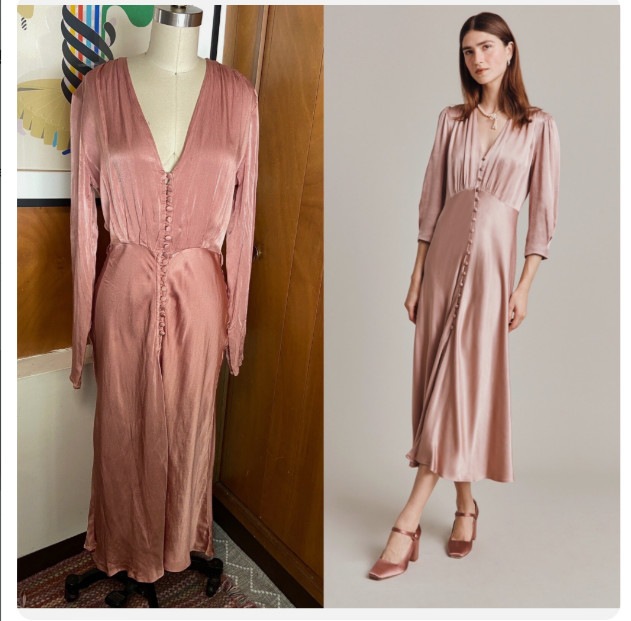 GHOST London Madison Delphine Satin Midi Dress Sz S dusty pink
