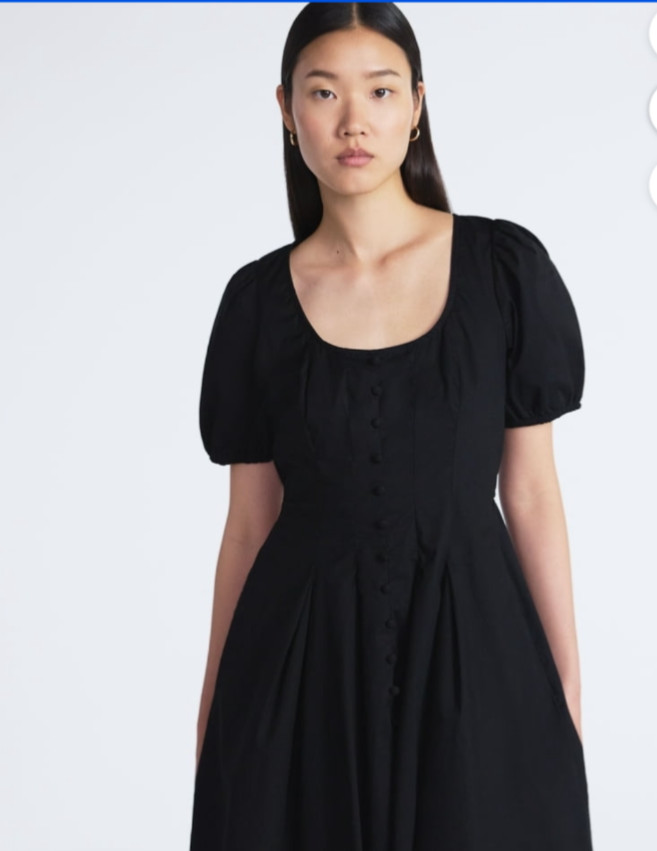 Women’s Scoop Sz L Fit & Flare Navy Blue Pleated Mini Dress Puff Sleeves Preppy