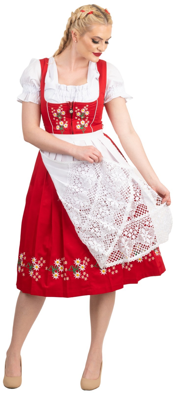 XL 20 German COTTON Dirndl Dress Embroidered Oktoberfest Holiday Waitress 3 PCS