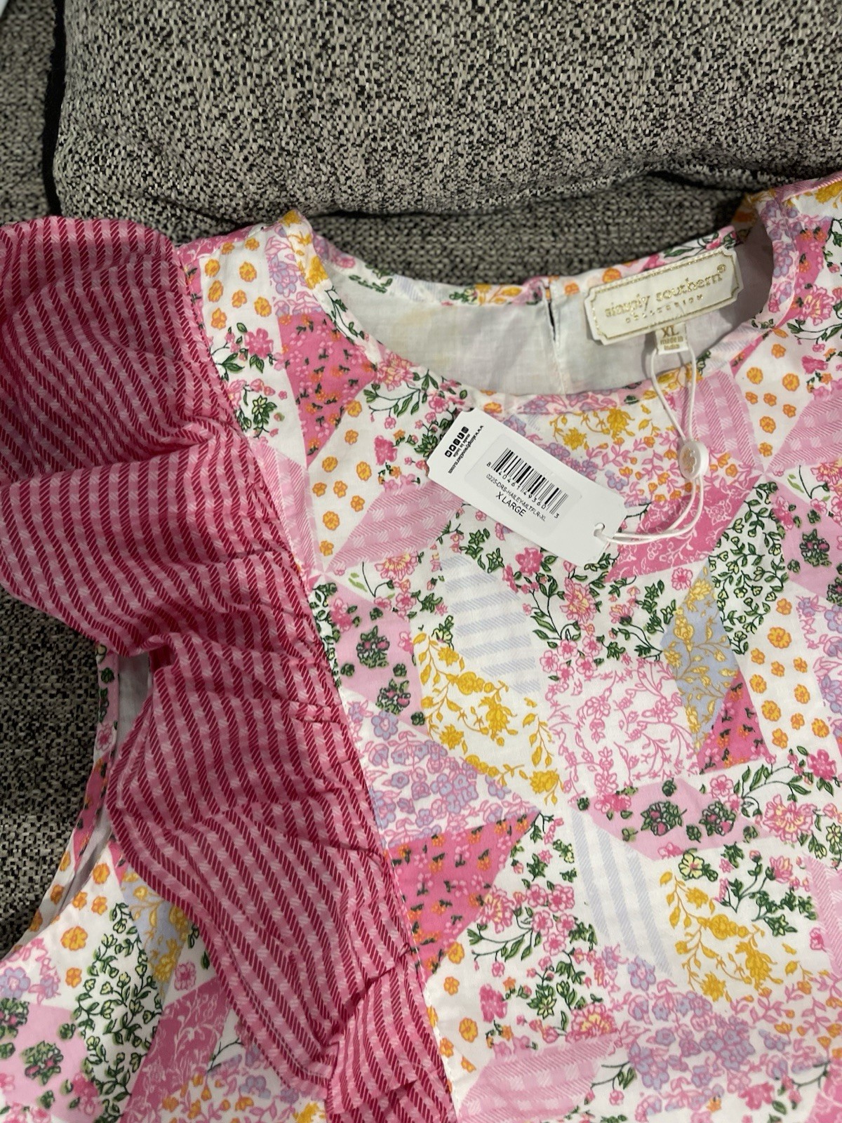 Simply Southern Hailey Quilted Patchwork Pink Tiered Maxi Dress Floral Size XL