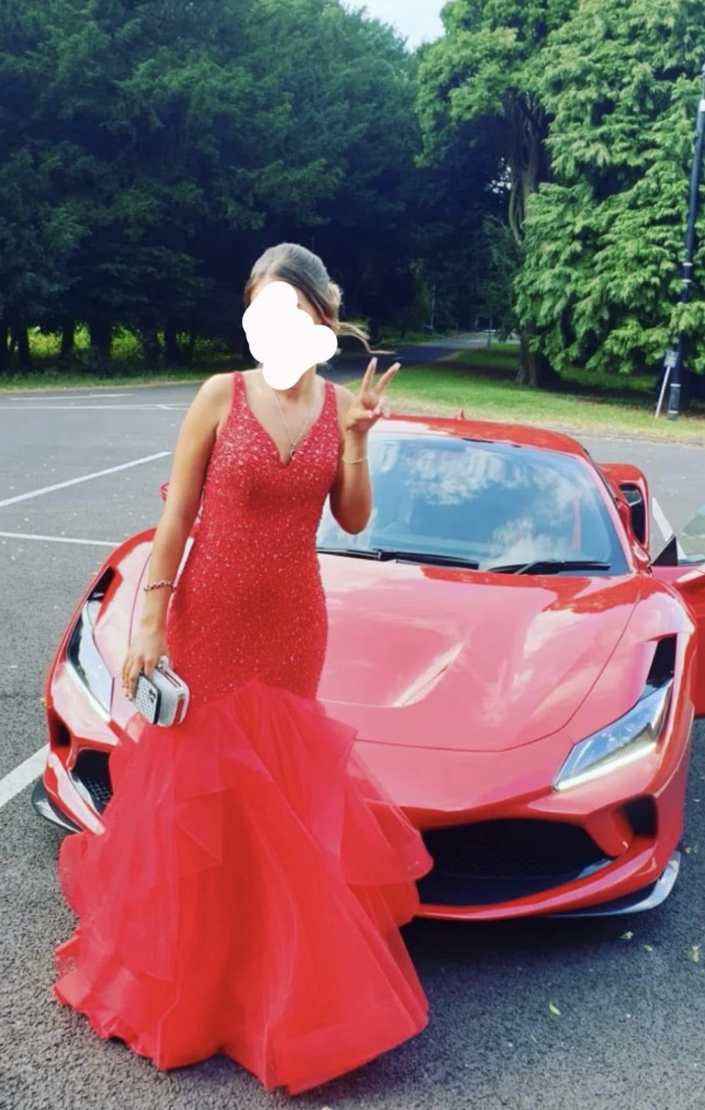 Red Sequin Fishtail Train Ballgown Prom Maxi Dress, Size XS