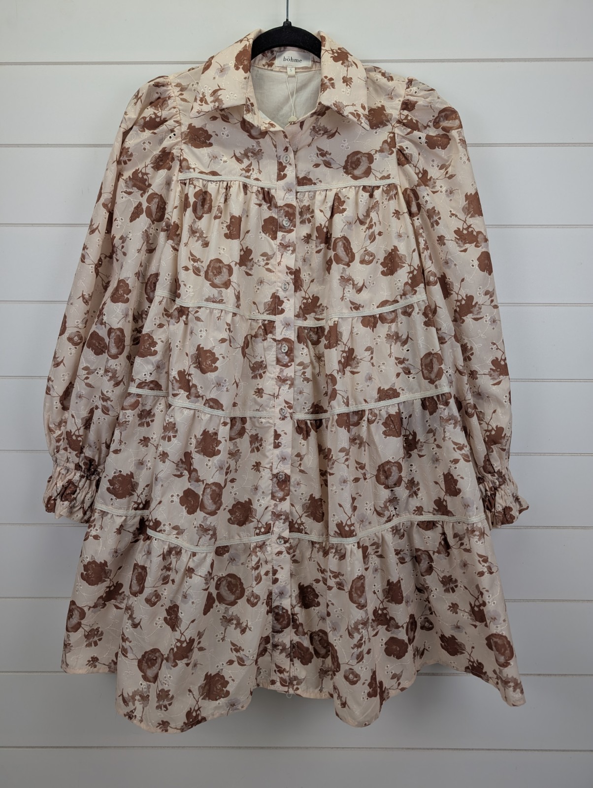 Bohme Floral Mini Dress Size Small Western Peasant Cottagecore Tiered Boho Gypsy