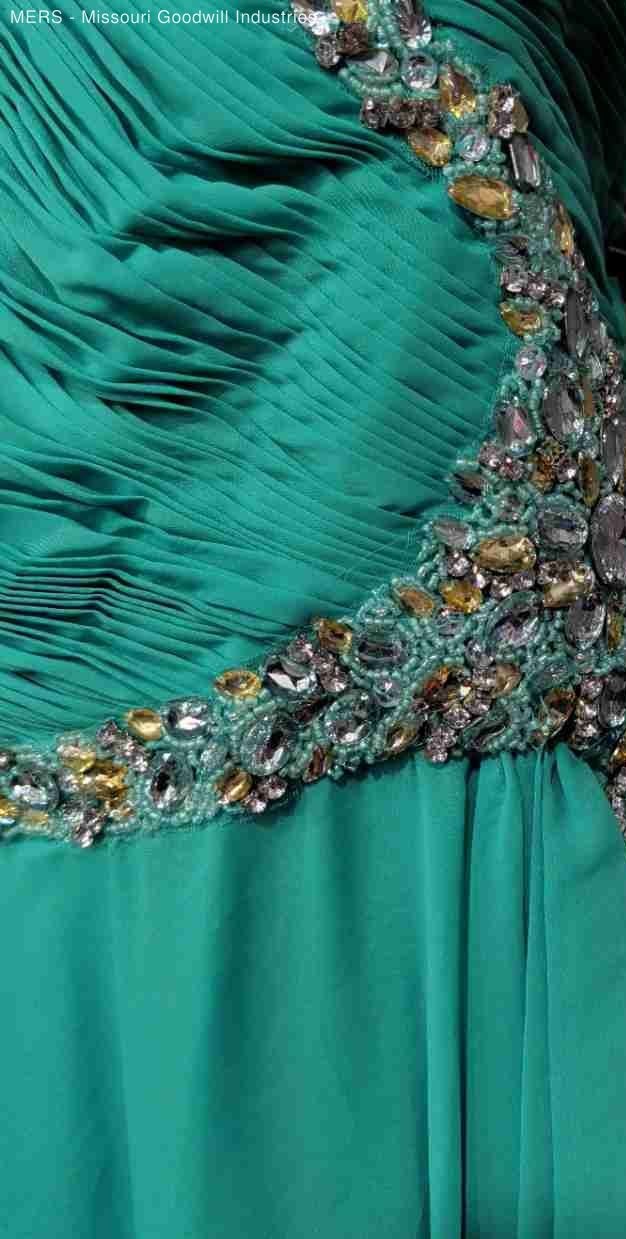 May Queen Womens Green GN017Y1027 Solid Polyester Beaded Gown Dress