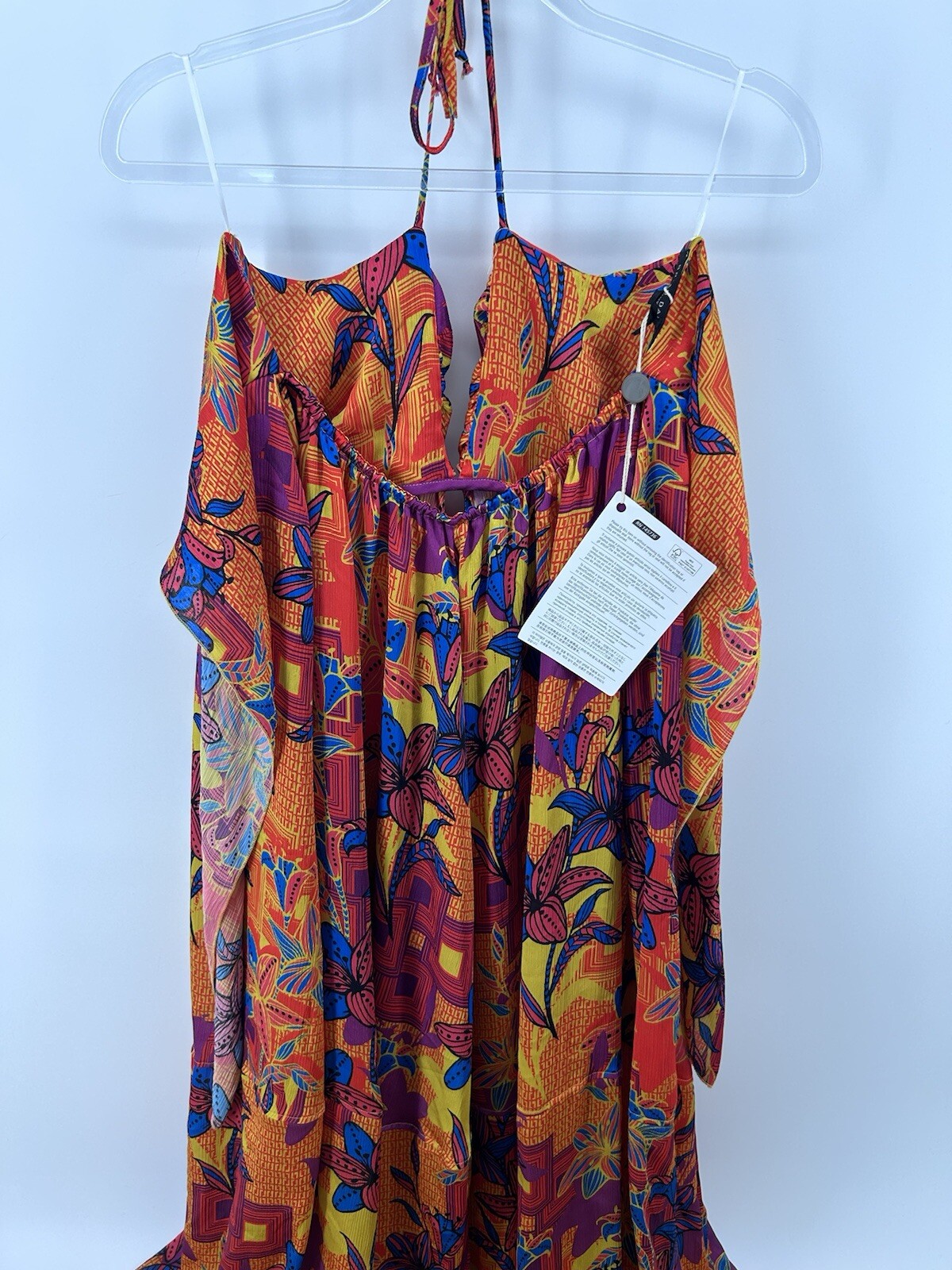 NWT Designer Brian Dales Halter Maxi Dress Size 44 Multi Color