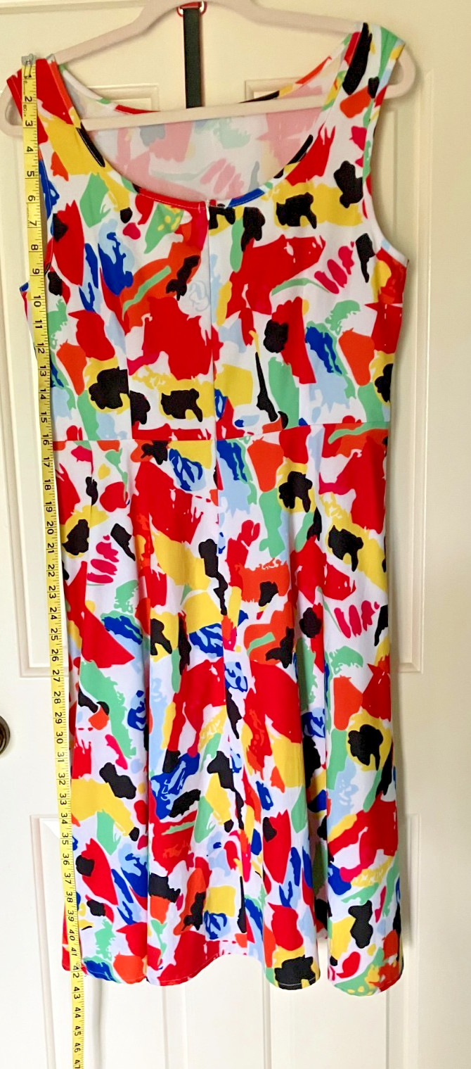 Multi Colored Fit and Flare Sleevless Dress with Swing Skirt and Belt