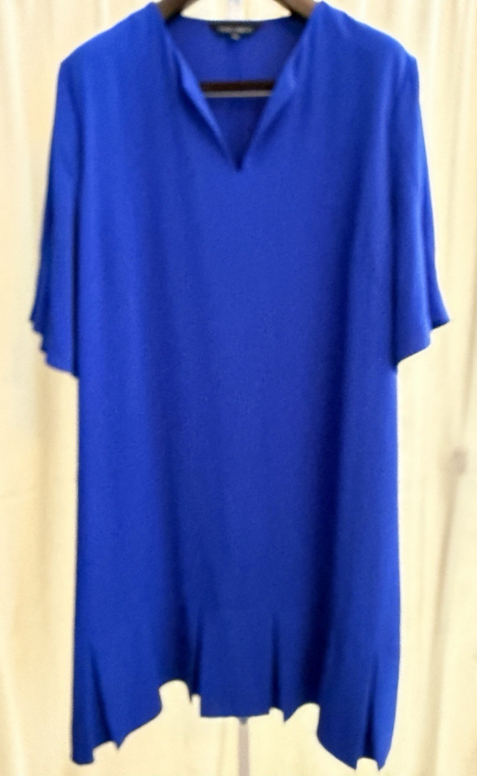 Ming Wang 2X Royal Blue Shift Dress Bell Sleeve Split Cuff 100% Polyester
