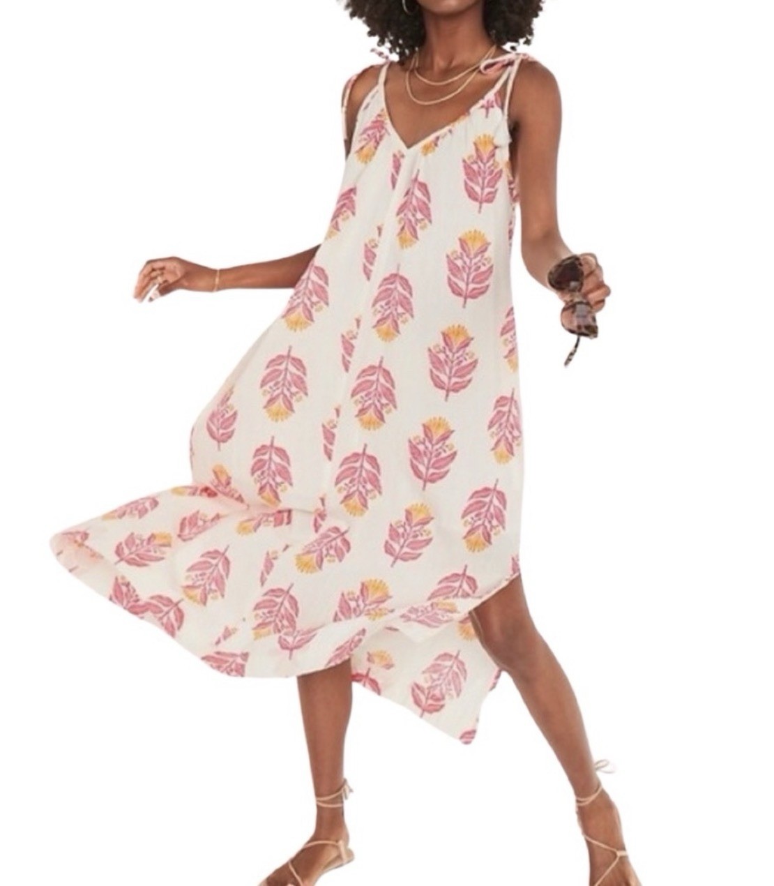 Old Navy White Pink Yellow Floral V-Neck Strappy Midi Sundress Pockets M