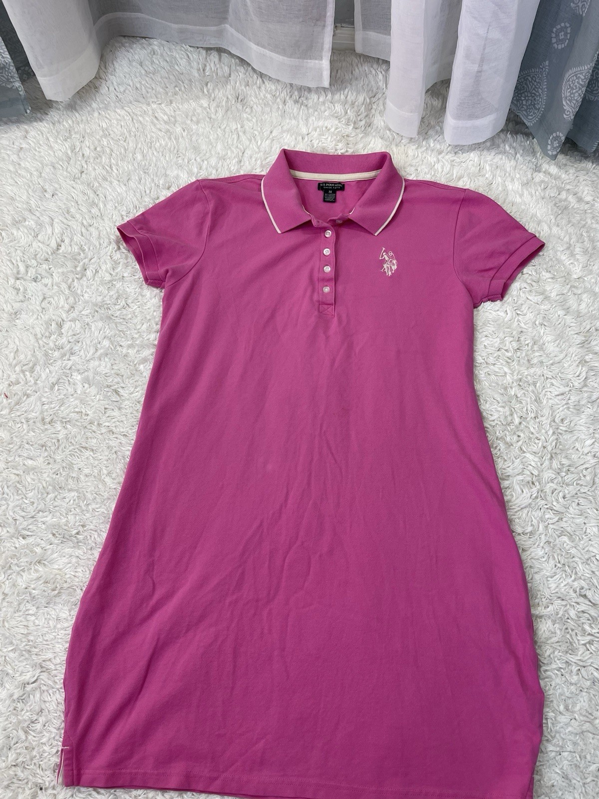 U.S. Polo Assn. Pink Solid Polo Shirt Dress Collared Short Sleeve Knee Length M