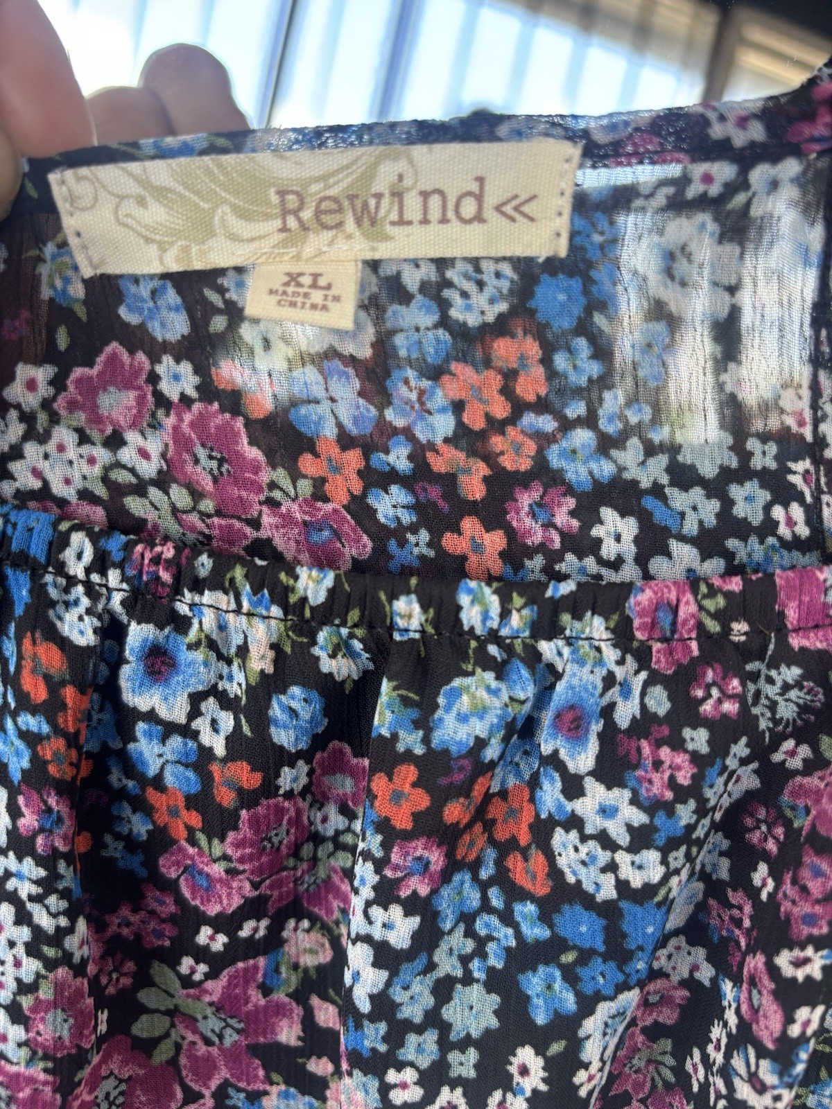 Rewind Black Multicolor Floral Chiffon Mini Dress V-Neck Tie Ruffle XL