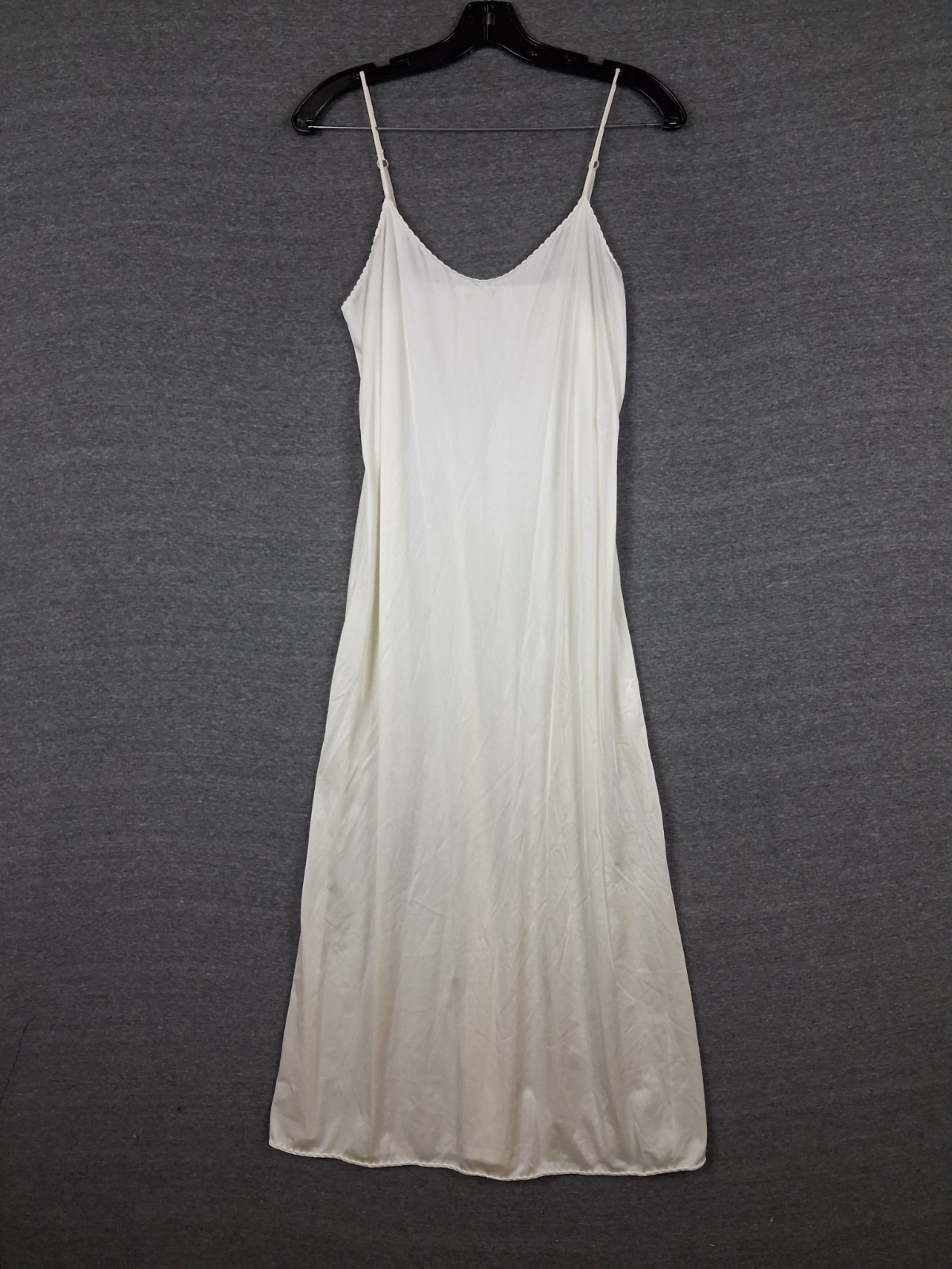 Vanity Fair Womens Slip Dress Size 34 Small White Ivory Satin Sheer Long