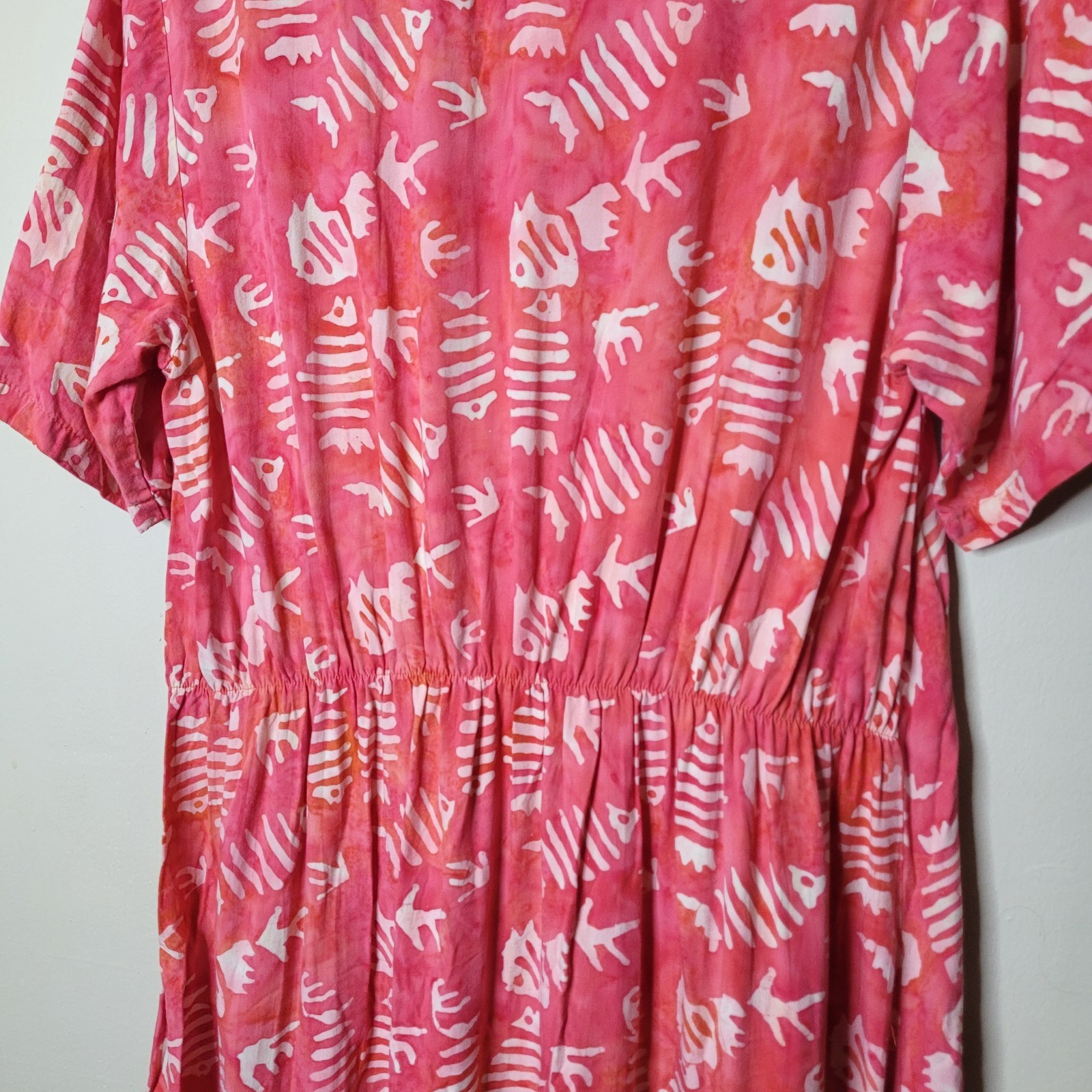 Go Fish Batik Rayon Fishbone Print Short Sleeve Summer Beachy Dress Size Large